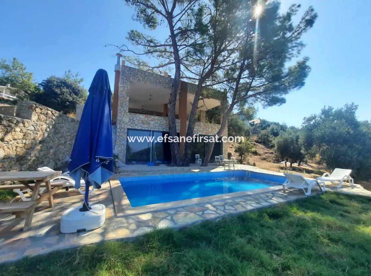 Muğla Dalyan Gökbelde Sea View, Swimming Pool, 1800 M2 Land 2 1 Furnished Stone House For Rent
