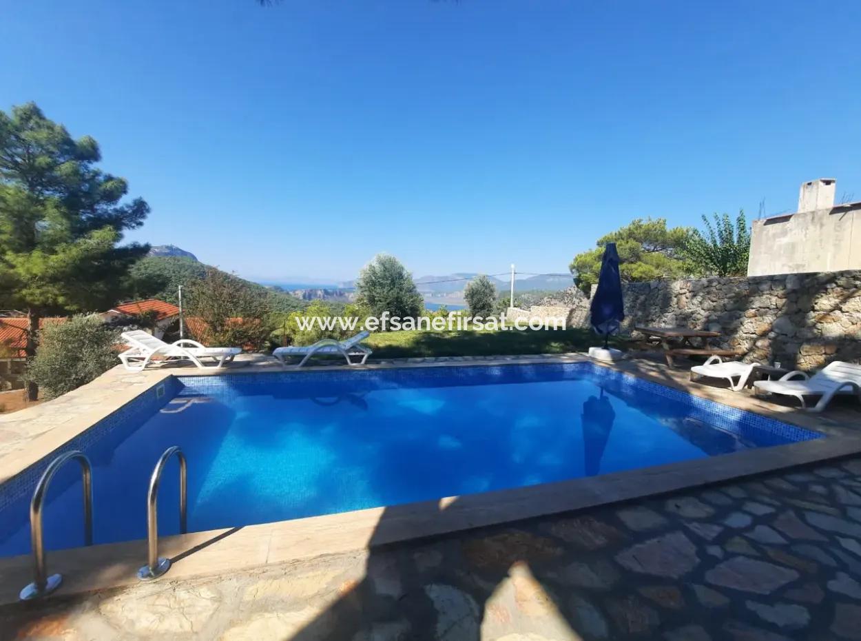 Muğla Dalyan Gökbelde Sea View, Swimming Pool, 1800 M2 Land 2 1 Furnished Stone House For Rent