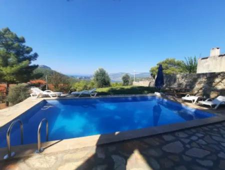 Muğla Dalyan Gökbelde Sea View, Swimming Pool, 1800 M2 Land 2 1 Furnished Stone House For Rent